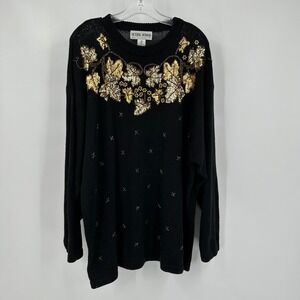 Victoria Woman Size 2X Black Gold Sequin‎ Embellished Holiday Party Glam Beaded